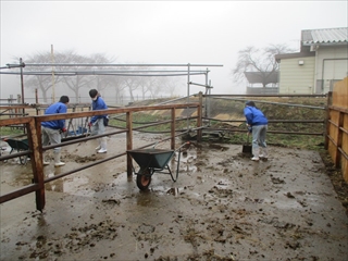 雨の中の作業の様子